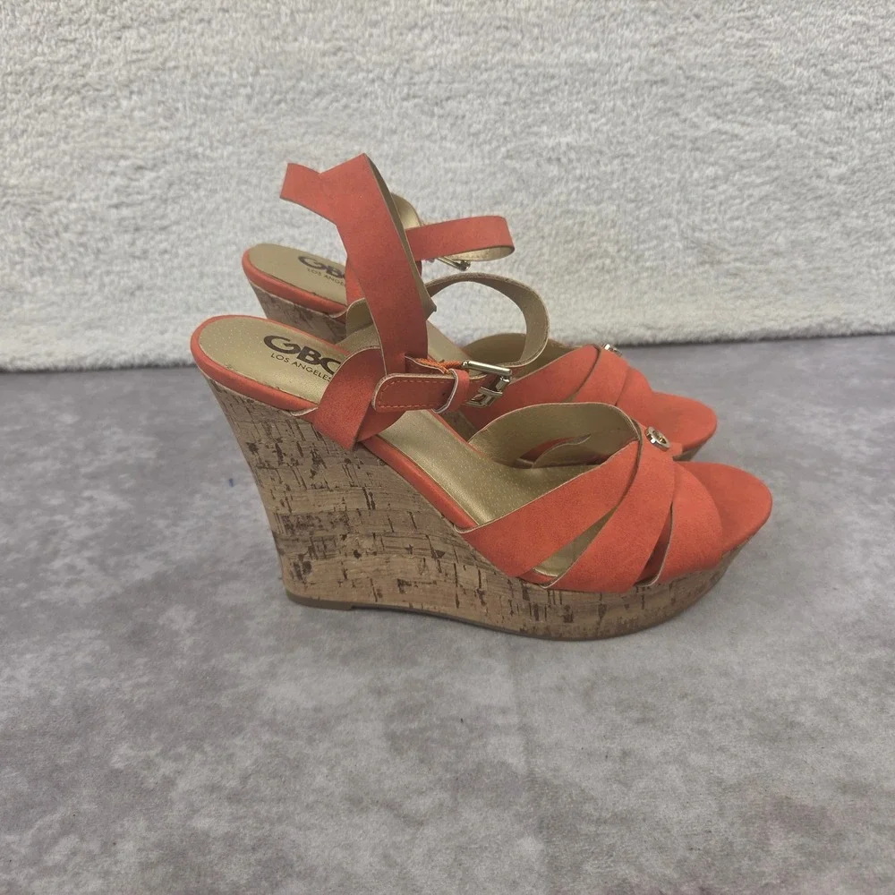 GBG Los Angeles Dayva Orange Cork Wedge Platform Sandals GGDAYVA Womens 9M